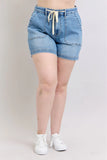 High Waist Vintage Wash Drawstring Denim Shorts
