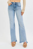 Full Size Mid Rise Tummy Shaping Fray Hem Flare Jeans