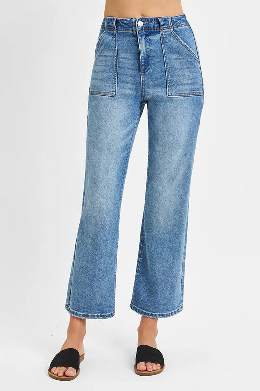 Premium High-Waist Wide-Leg Ankle Jeans