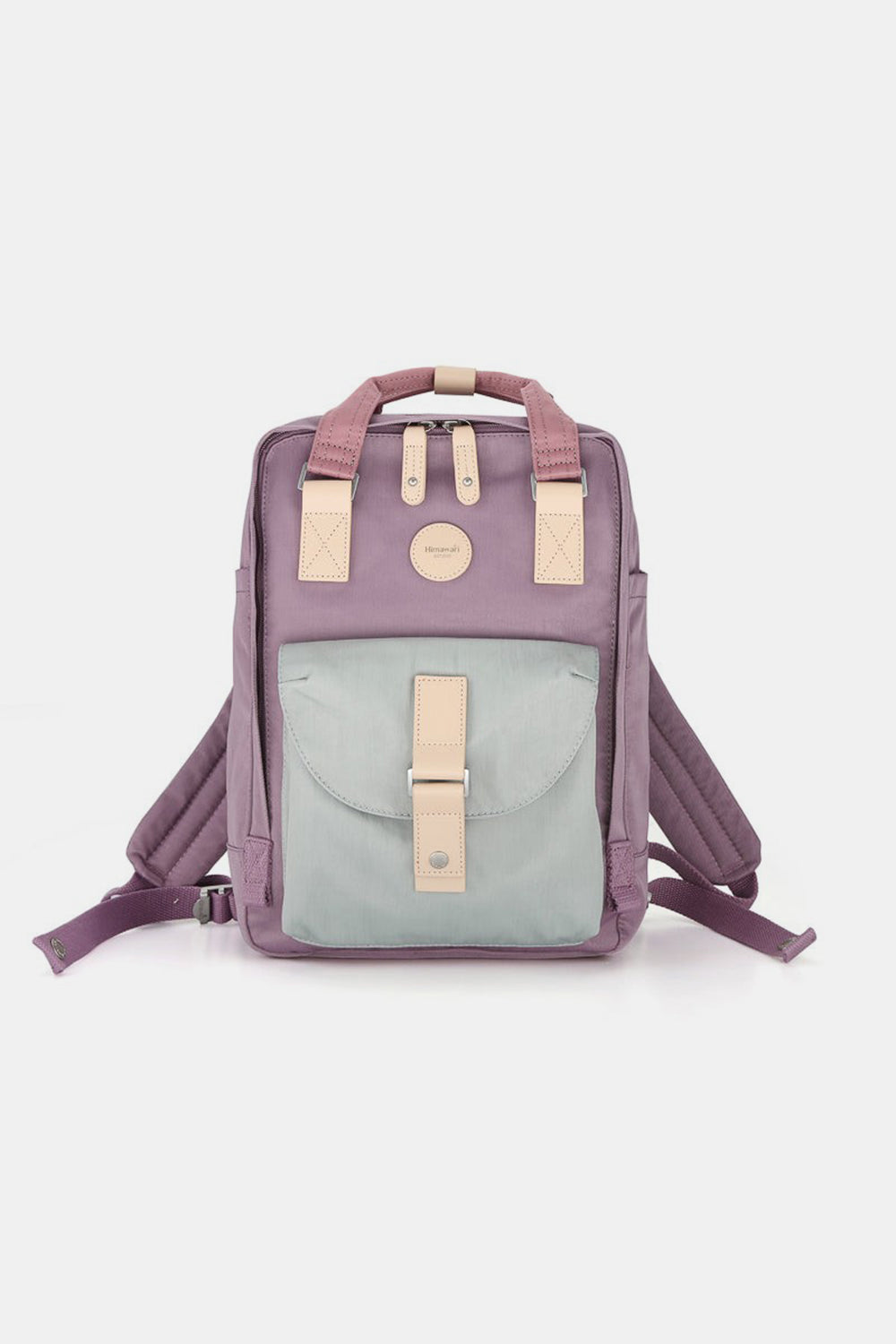 Contrast Waterproof Canvas Backpack Bag with Round Label - Pink