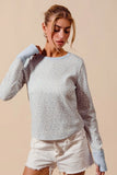 Ribbed Knit Pullover with Contrast Collar and Cuffs
