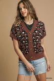 Animal Print Button-Up Short Sleeve Cardigan