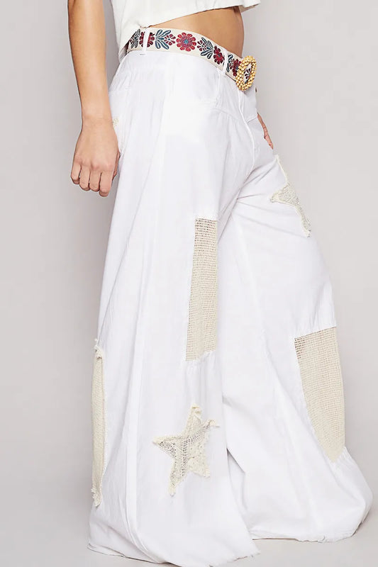 Mesh Star Patch Boho Wide Leg Jeans