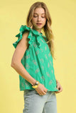 Floral Puff Sleeve Ruffle Blouse