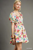 Off-Shoulder Floral Puff Sleeve Mini Dress