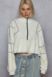 Reflective Piping Half-Zip Cropped Sweatshirt