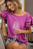 Ruffled Sleeve Cotton Blend Blouse