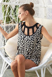Leopard Printed Soft Rib Knit Front Sut Out Top
