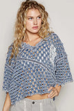 Crochet-Style Denim Top with Perforated Design