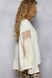 Mesh Accent Round Neck Long Sleeve Top