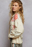 Textured Fabric Blend Jacket with Elegant Lace Trim