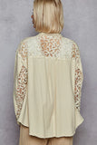 Pearl Lace Patch Vintage Boho Button-Up Blouse