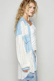 Chunky Knit-Sleeve Denim Mix Shirt