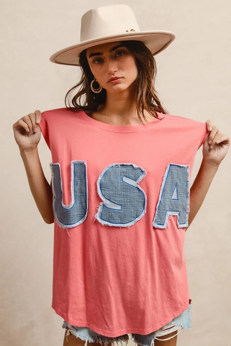 Vintage USA Graphic Tee with Raw Edge Detailing