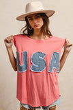 Vintage USA Graphic Tee with Raw Edge Detailing