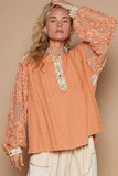 Bohemian Floral Knit Lace Detail Long Sleeve Blouse