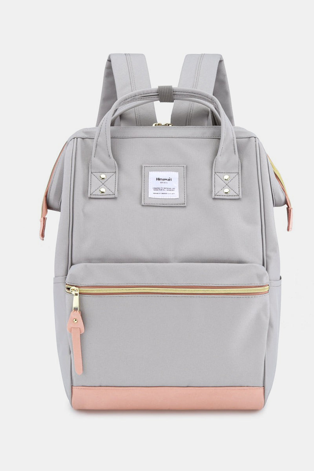 Contrast Waterproof Canvas Backpack Bag with Side Pockets - Light Gray