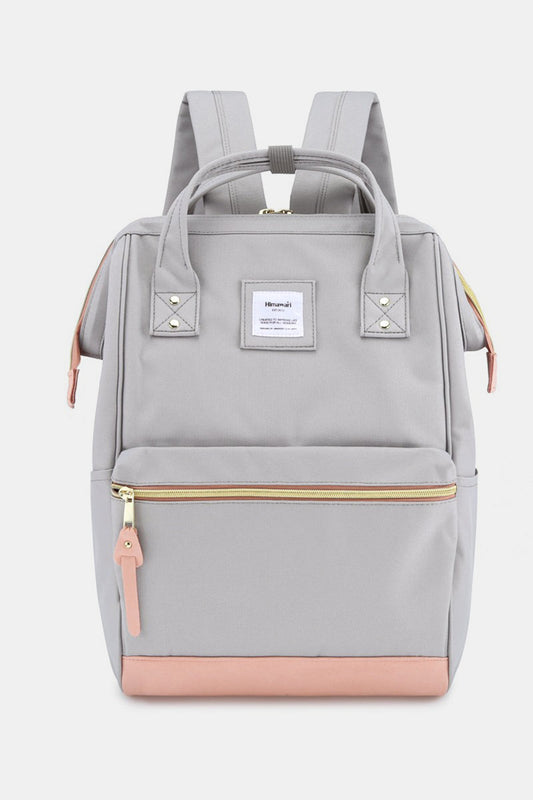 Contrast Waterproof Canvas Backpack Bag with Side Pockets - Light Gray