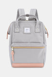 Contrast Waterproof Canvas Backpack Bag with Side Pockets - Light Gray