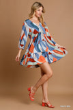 V-Neck Abstract Patterned Tiered Dress