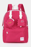 Waterproof Canvas Backpack Bag with Removable Coin Purse - Pink