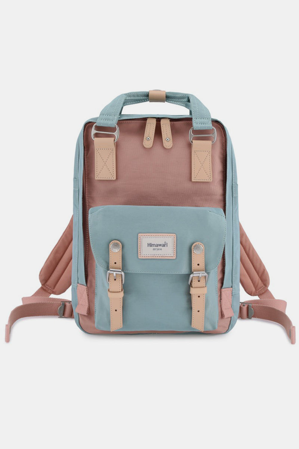 Contrast Waterproof Nylon Backpack Bag - Blue/Pink