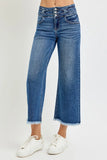 High Waist Cropped Wide Leg Jeans with Unique Band Detail