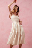 Elastic Smocked Midi Dress with Front Slit