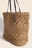 Faux Leather Handle Knitted Tote Bag