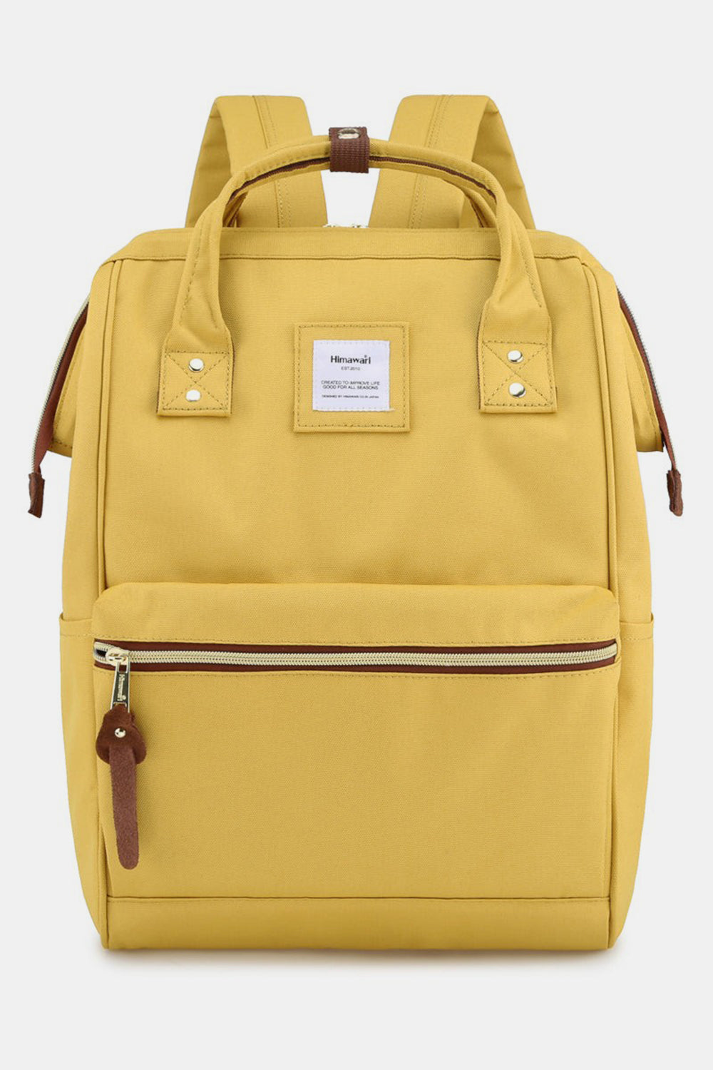 Waterproof Canvas Backpack Bag with Side Pockets - Grey/Yellow/Stripe