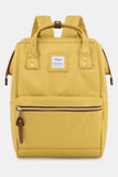 Waterproof Canvas Backpack Bag with Side Pockets - Grey/Yellow/Stripe