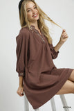 Chic Notched Shift Dress with Elegant Trim