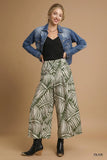 Tropical Palm Leaf Wide-Leg Culotte Pants