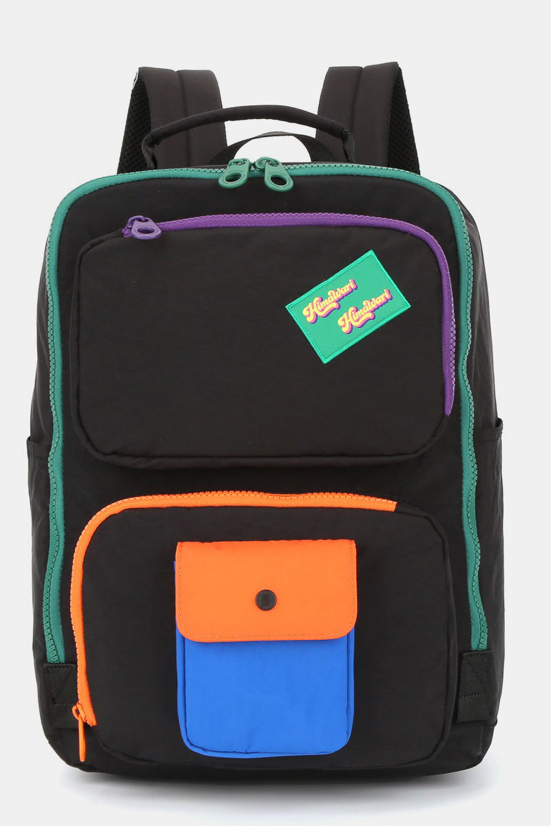 Contrast Nylon Backpack Bag with Handles - Black