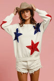 Patriotic Star Embellished Knit Pullover