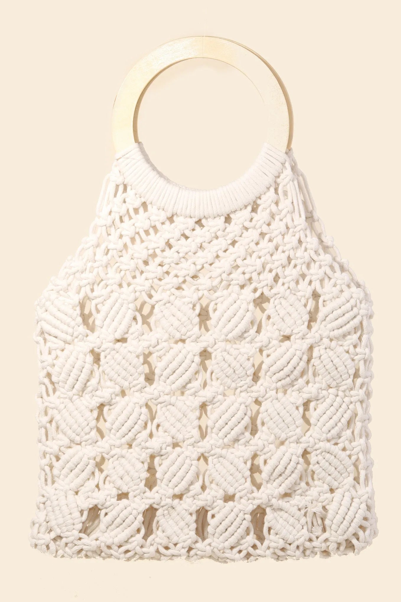 Boho Braided Wooden Top Handle Bag