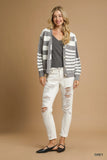Cable-Knit Stripe Classic Button-Down Cardigan