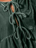 Balloon Sleeve Tie-Front Velvet Peasant Blouse