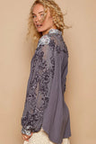 Romantic Lace Accent Floral Buttoned Long Sleeve Blouse