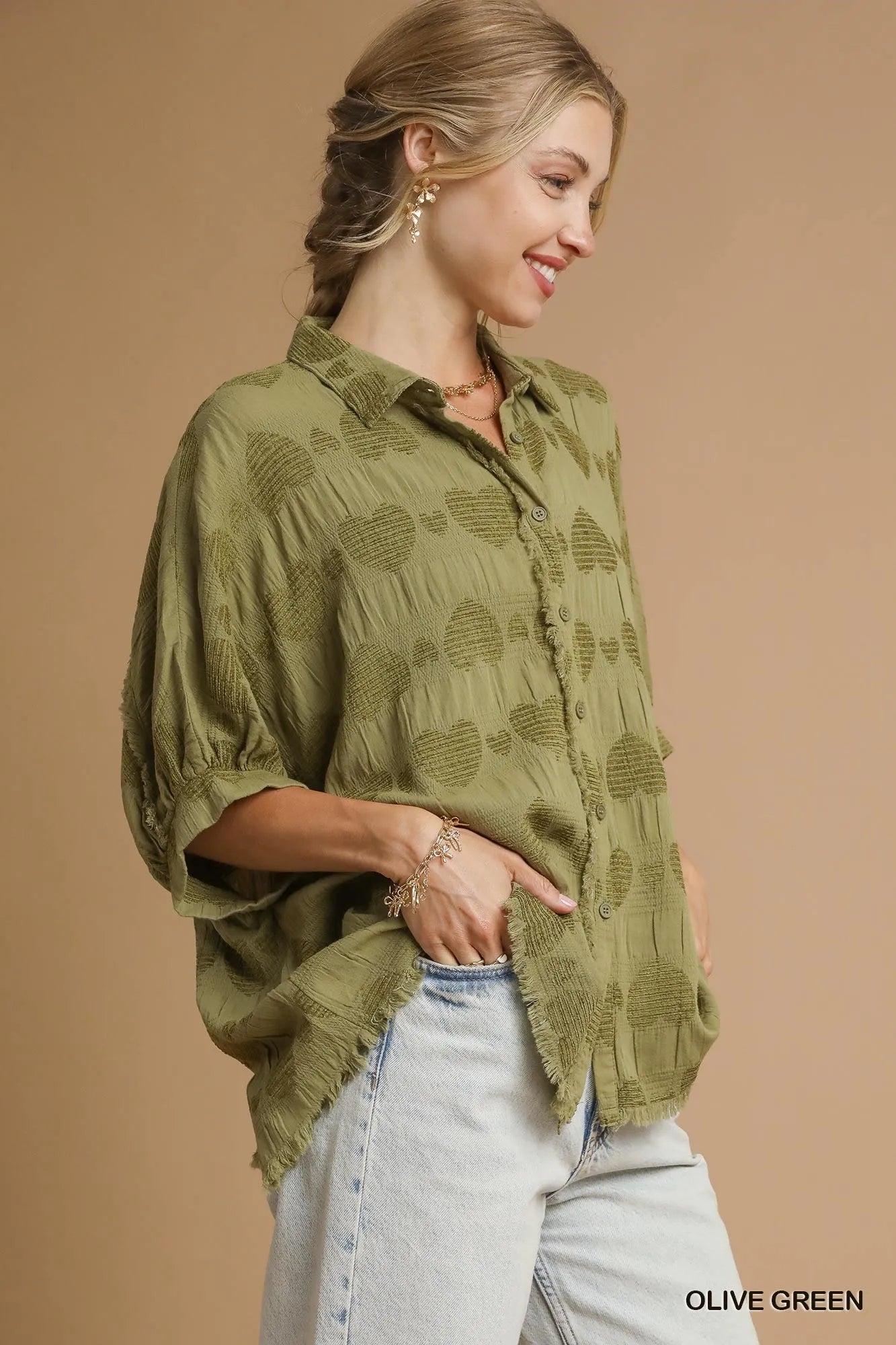 Boho Heart Jacquard Collared Blouse