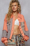 Snap-Button Oversized Patchwork Graphic Jacket