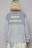 Floral Ruffle Accent Washed Buttoned Shirt Jacket