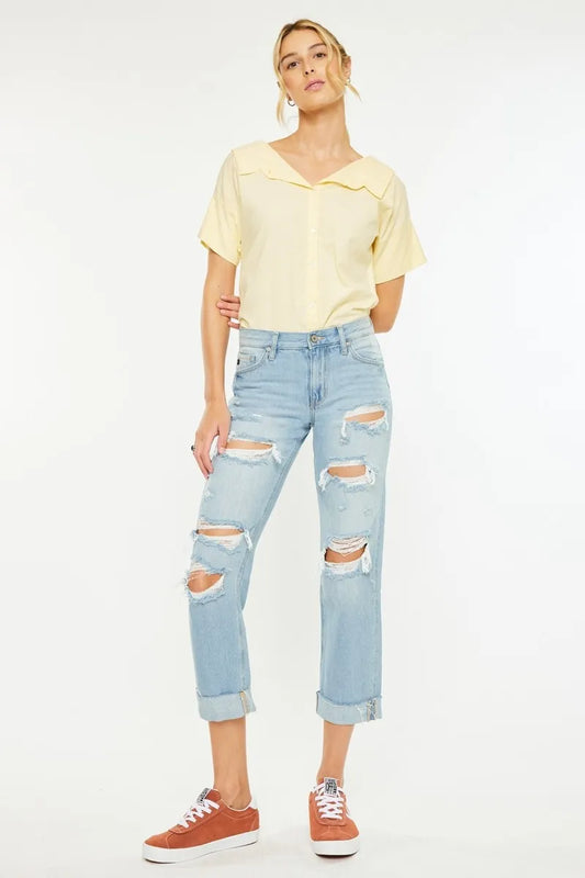 Trendy Mid Rise Relaxed Fit Boyfriend Jeans