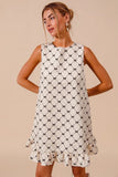 Bow Patterned Sleeveless Ruffle Hem Dress