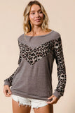 Leopard Panel Knit Pullover with V-Shape Design