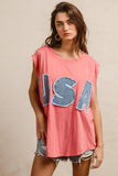 Vintage USA Graphic Tee with Raw Edge Detailing