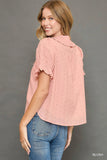 Button-Up Peter Pan Collar Textured Shirt with Ruffle Accents
