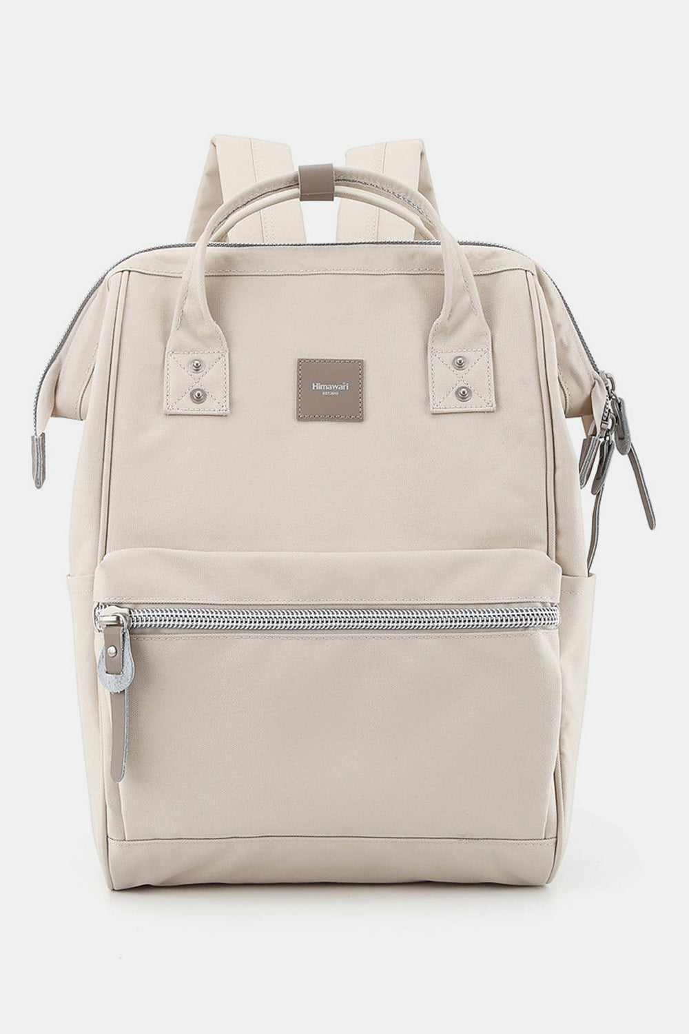 Water Resistant Canvas Backpack Bag with Side Pockets - Cream