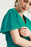 V-Neck Peplum Blouse with Scalloped Sleeves