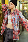 Patchwork Plaid Raw Edge Long Sleeve Shirt